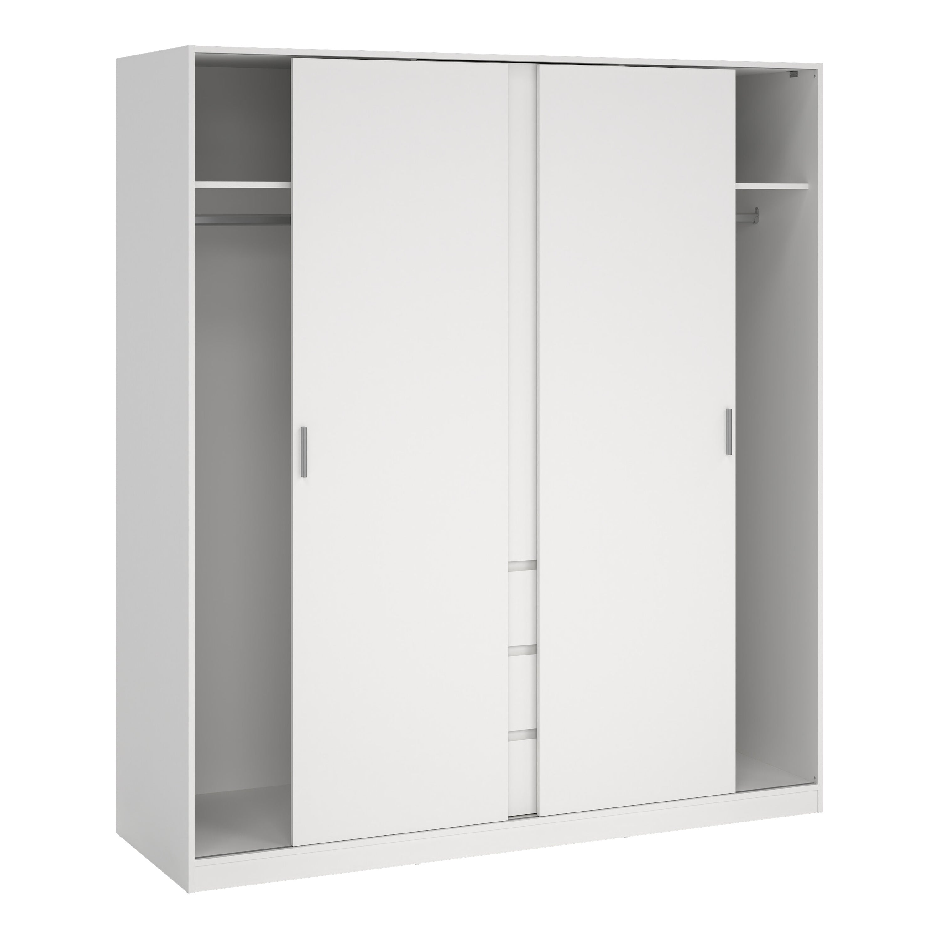 Naia Wardrobe with 2 Sliding Doors + 1 Door + 3 Drawers in White – FTG, view 4