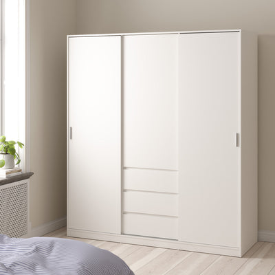Naia Wardrobe with 2 Sliding Doors + 1 Door + 3 Drawers in White – FTG, view 5
