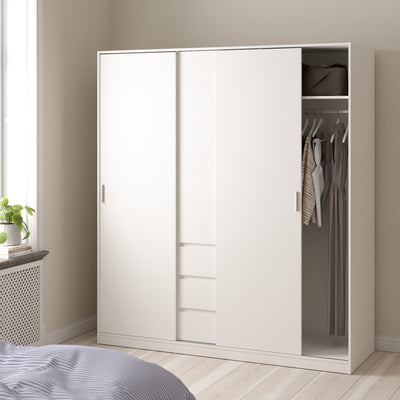 Naia Wardrobe with 2 Sliding Doors + 1 Door + 3 Drawers in White – FTG, view 6