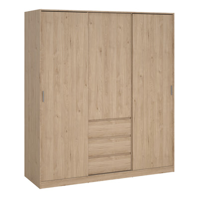 Naia Wardrobe with 2 Sliding Doors 1 Door 3 Drawers in Jackson Hickory Oak – FTG