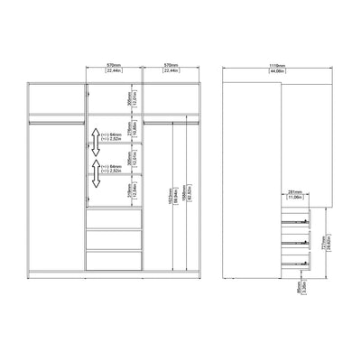 Naia Wardrobe with 2 Sliding Doors 1 Door 3 Drawers in White High Gloss – FTG, view 10