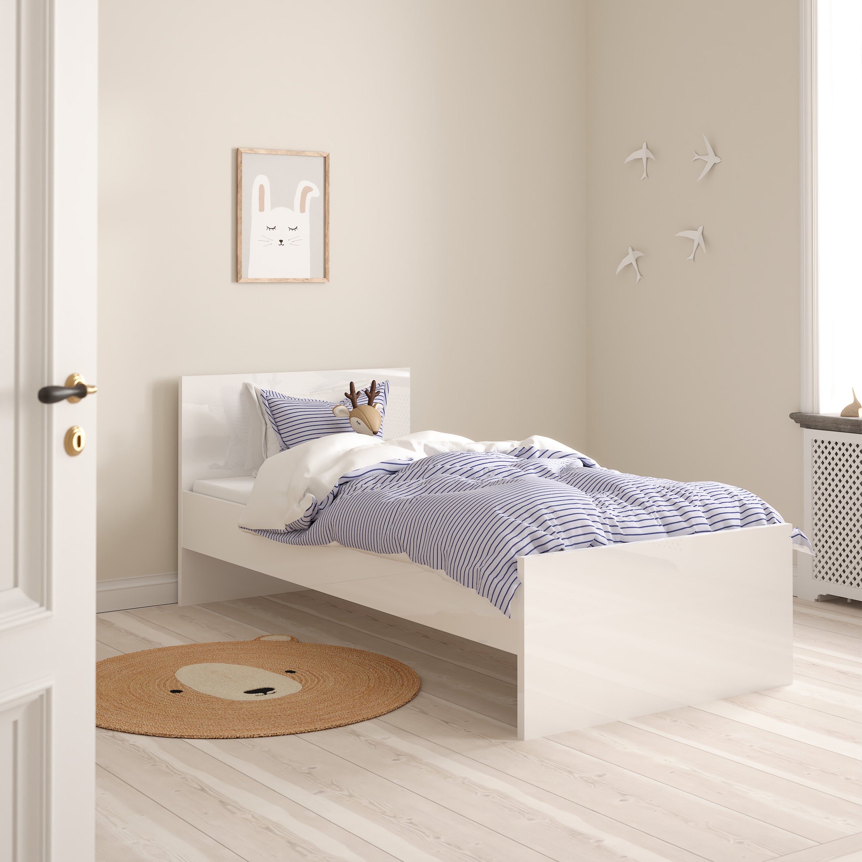 Naia Single Bed 3ft (90 x 190) in White High Gloss – FTG, view 8