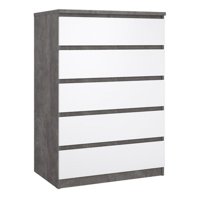 Naia Chest of 5 Drawers in Concrete and White High Gloss – FTG