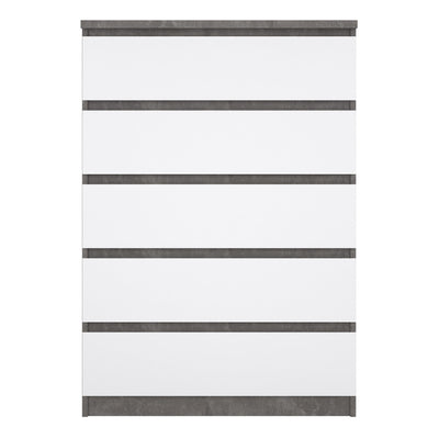 Naia Chest of 5 Drawers in Concrete and White High Gloss – FTG, view 2