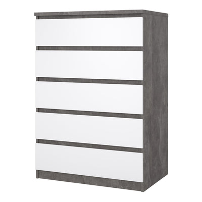 Naia Chest of 5 Drawers in Concrete and White High Gloss – FTG, view 3