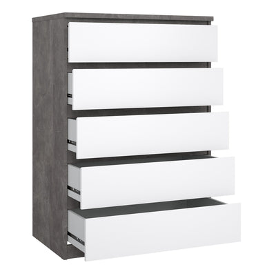 Naia Chest of 5 Drawers in Concrete and White High Gloss – FTG, view 4