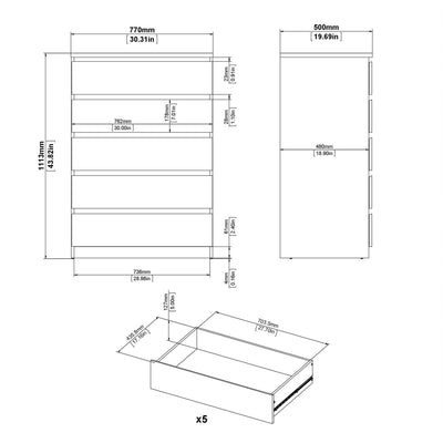 Naia Chest of 5 Drawers in Jackson Hickory Oak – FTG, view 7