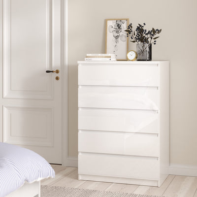 Naia Chest of 5 Drawers in White High Gloss – FTG, view 5
