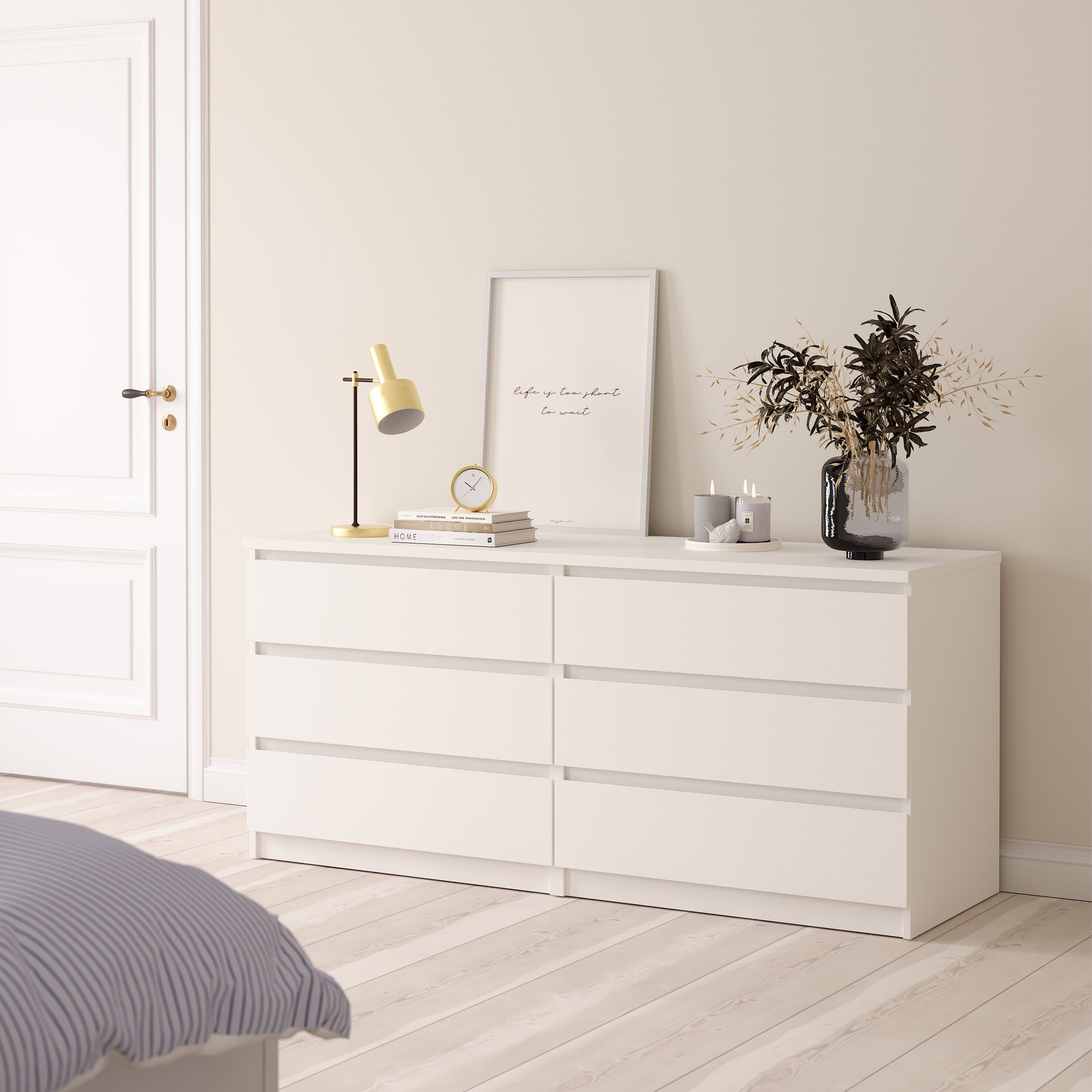 Naia Wide Chest of 6 Drawers (3+3) in White – FTG, view 5