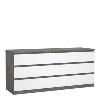 Naia Wide Chest of 6 Drawers (3+3) in Concrete and White High Gloss – FTG