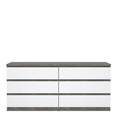 Naia Wide Chest of 6 Drawers (3+3) in Concrete and White High Gloss – FTG, view 2