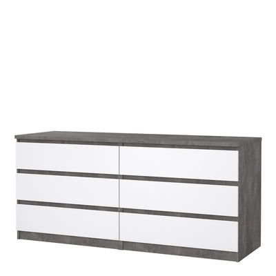 Naia Wide Chest of 6 Drawers (3+3) in Concrete and White High Gloss – FTG, view 3