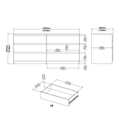 Naia Wide Chest of 6 Drawers (3+3) in Jackson Hickory Oak – FTG, view 9