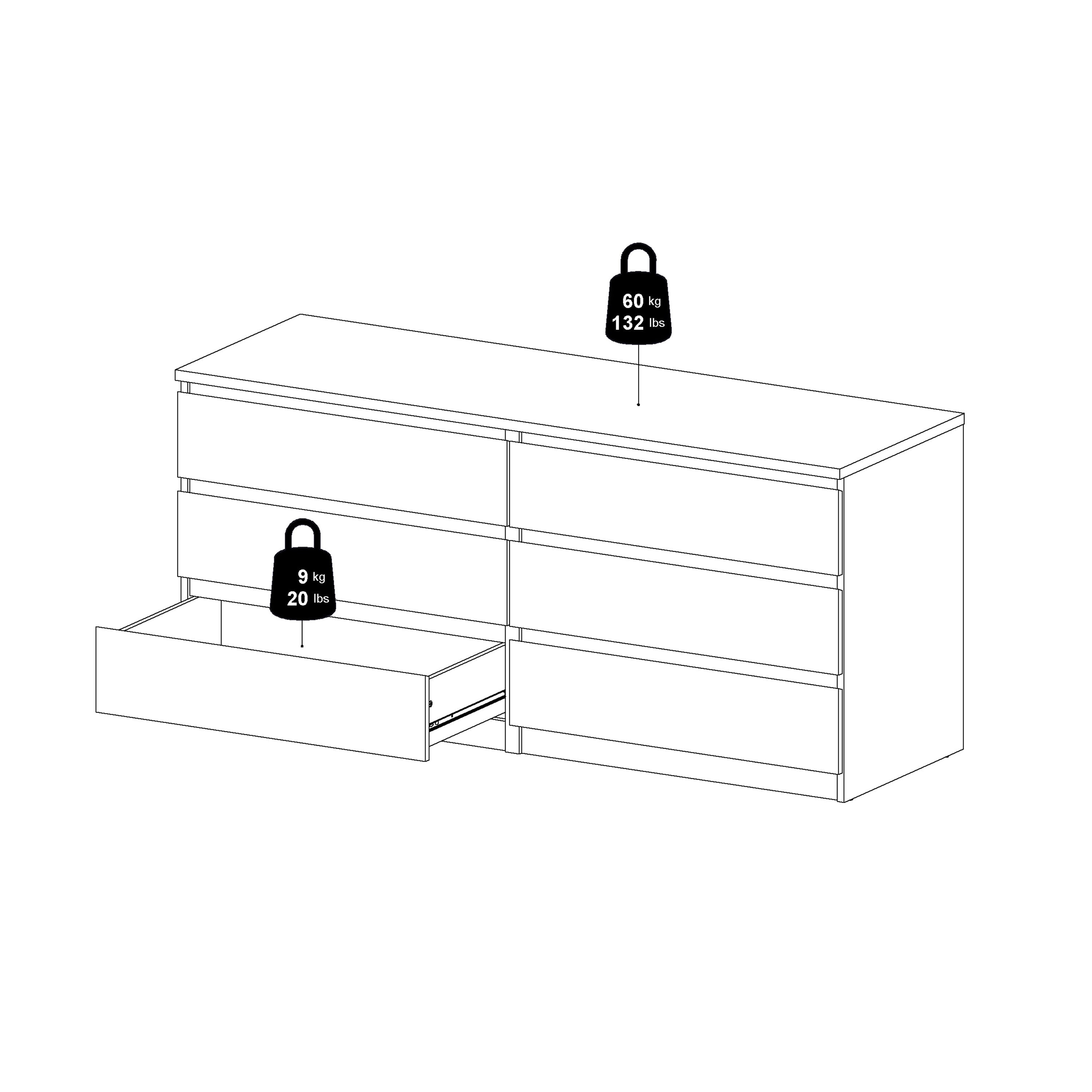 Naia Wide Chest of 6 Drawers (3+3) in White High Gloss – FTG, view 10