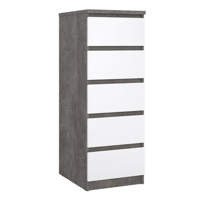 Naia Narrow Chest of 5 Drawers in Concrete and White High Gloss – FTG