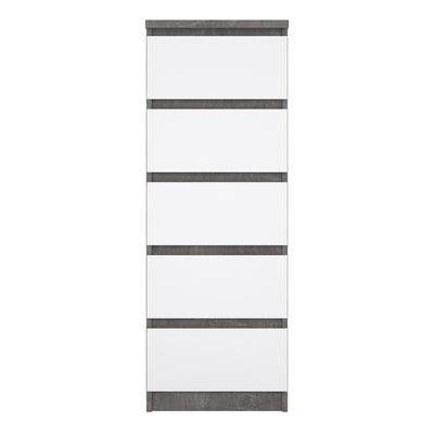 Naia Narrow Chest of 5 Drawers in Concrete and White High Gloss – FTG, view 2