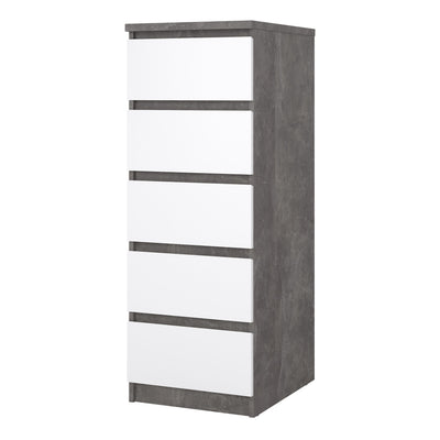 Naia Narrow Chest of 5 Drawers in Concrete and White High Gloss – FTG, view 3