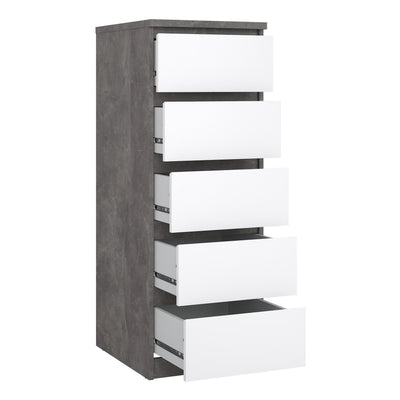Naia Narrow Chest of 5 Drawers in Concrete and White High Gloss – FTG, view 4