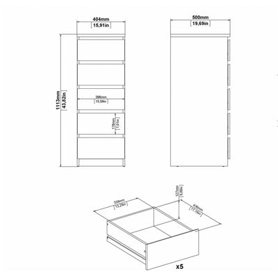 Naia Narrow Chest of 5 Drawers in Concrete and White High Gloss – FTG, view 8