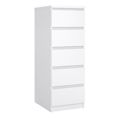 Naia Narrow Chest of 5 Drawers in White High Gloss – FTG