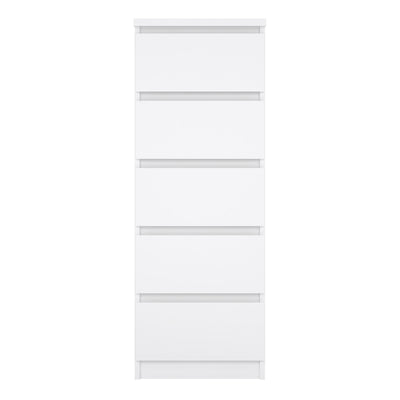 Naia Narrow Chest of 5 Drawers in White High Gloss – FTG, view 2