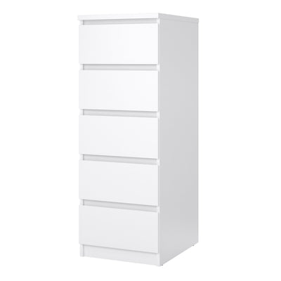 Naia Narrow Chest of 5 Drawers in White High Gloss – FTG, view 3