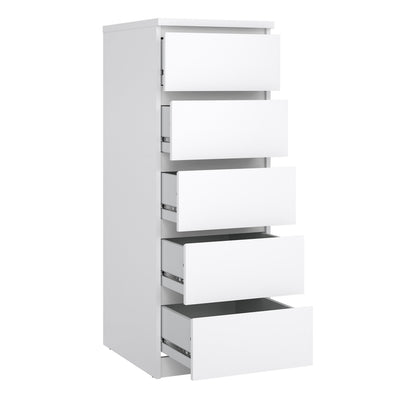 Naia Narrow Chest of 5 Drawers in White High Gloss – FTG, view 4