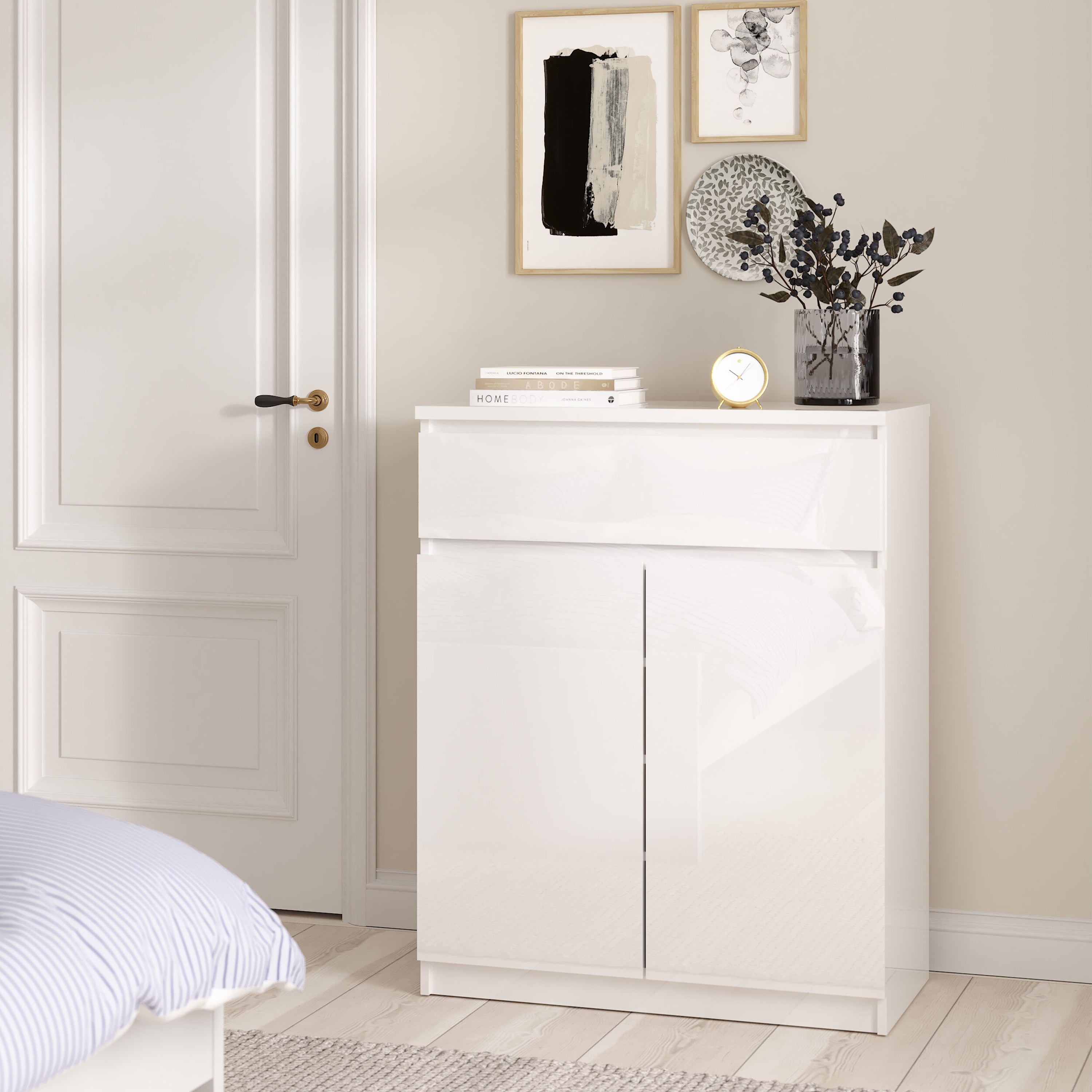 Naia Sideboard 1 Drawer 2 Doors in White High Gloss – FTG, view 6