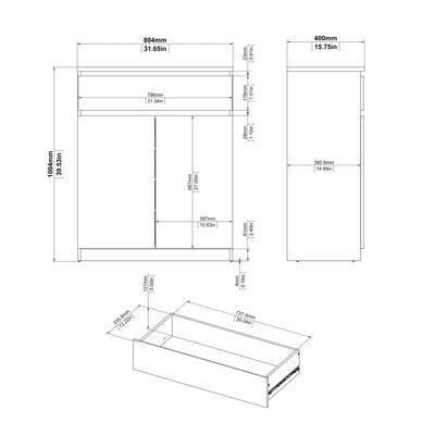 Naia Sideboard 1 Drawer 2 Doors in White High Gloss – FTG, view 9