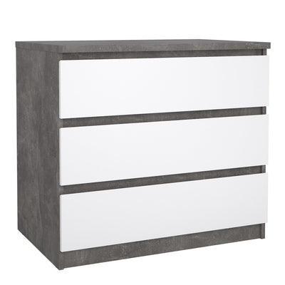 Naia Chest of 3 Drawers in Concrete and White High Gloss – FTG