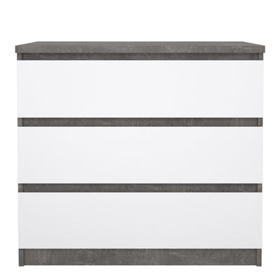 Naia Chest of 3 Drawers in Concrete and White High Gloss – FTG, view 2