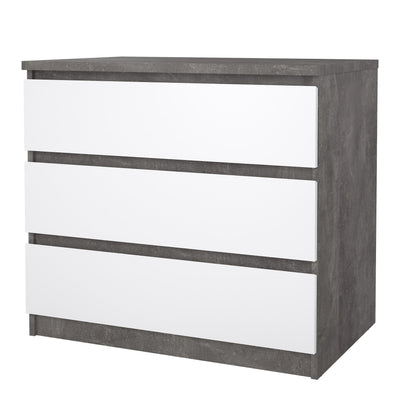 Naia Chest of 3 Drawers in Concrete and White High Gloss – FTG, view 3