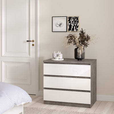 Naia Chest of 3 Drawers in Concrete and White High Gloss – FTG, view 5