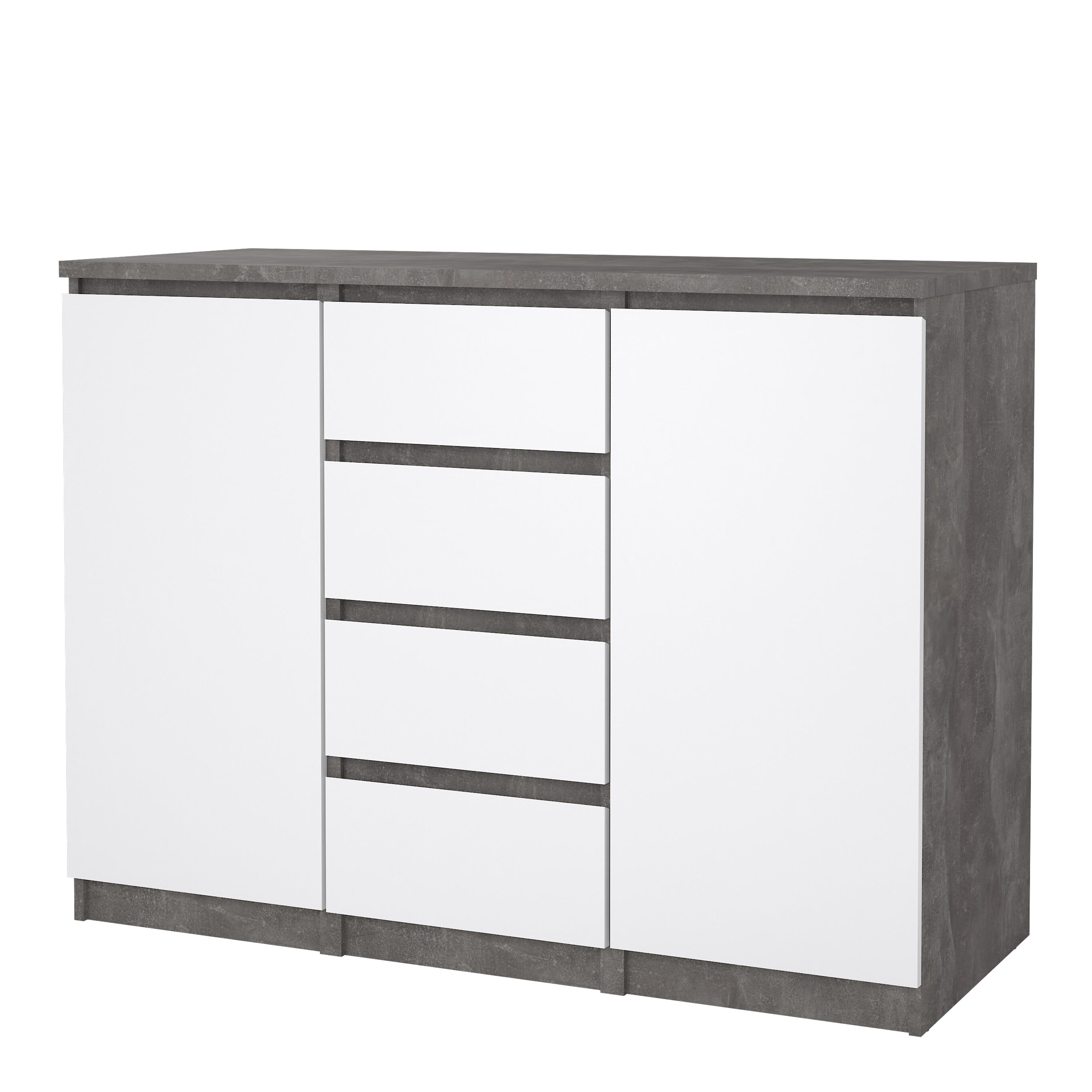Naia Sideboard 4 Drawers 2 Doors in Concrete and White High Gloss – FTG, view 3