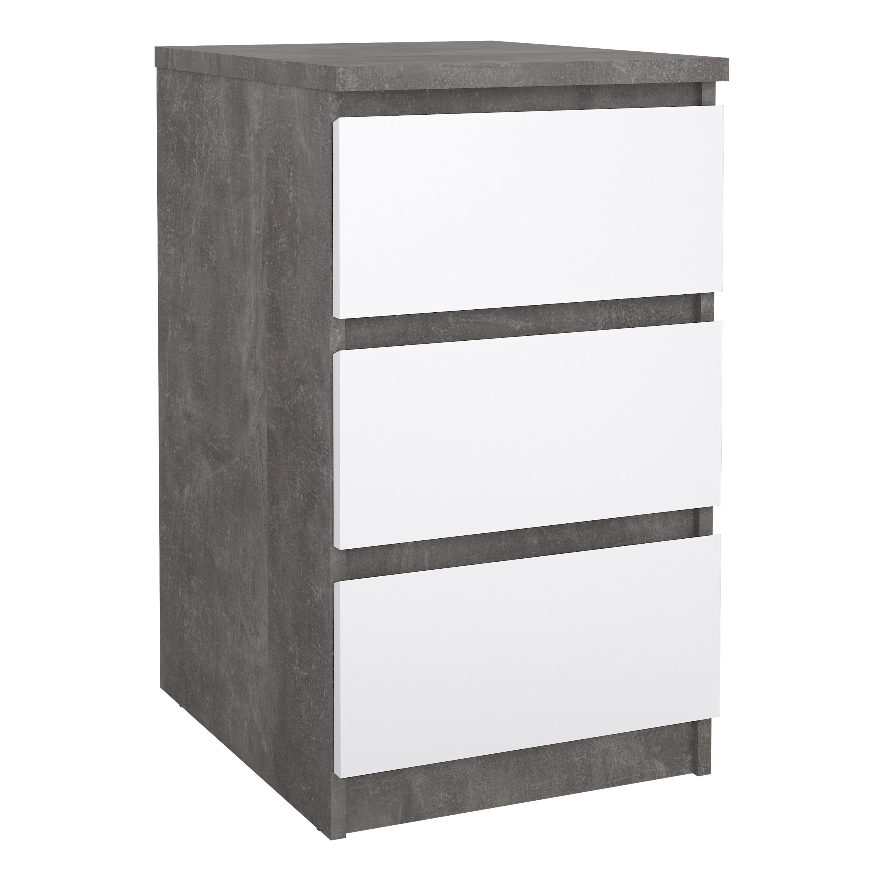 Naia Bedside 3 Drawers in Concrete and White High Gloss – FTG