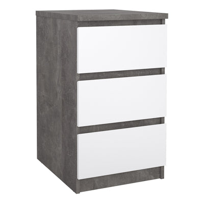 Naia Bedside 3 Drawers in Concrete and White High Gloss – FTG