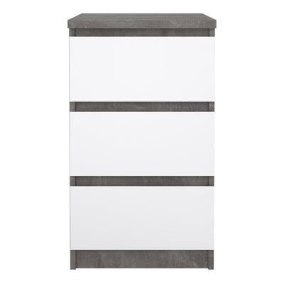 Naia Bedside 3 Drawers in Concrete and White High Gloss – FTG, view 2
