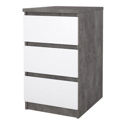 Naia Bedside 3 Drawers in Concrete and White High Gloss – FTG, view 3