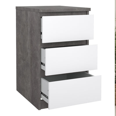 Naia Bedside 3 Drawers in Concrete and White High Gloss – FTG, view 4