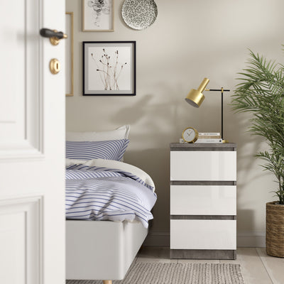 Naia Bedside 3 Drawers in Concrete and White High Gloss – FTG, view 5
