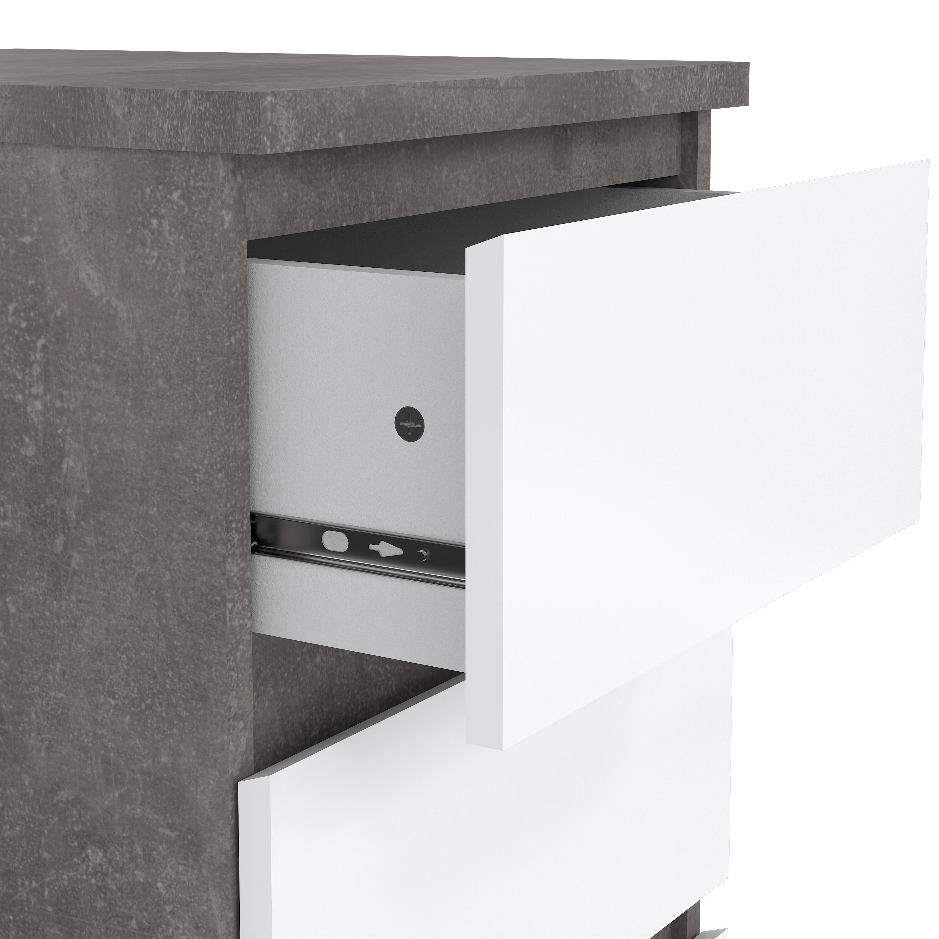 Naia Bedside 3 Drawers in Concrete and White High Gloss – FTG, view 6