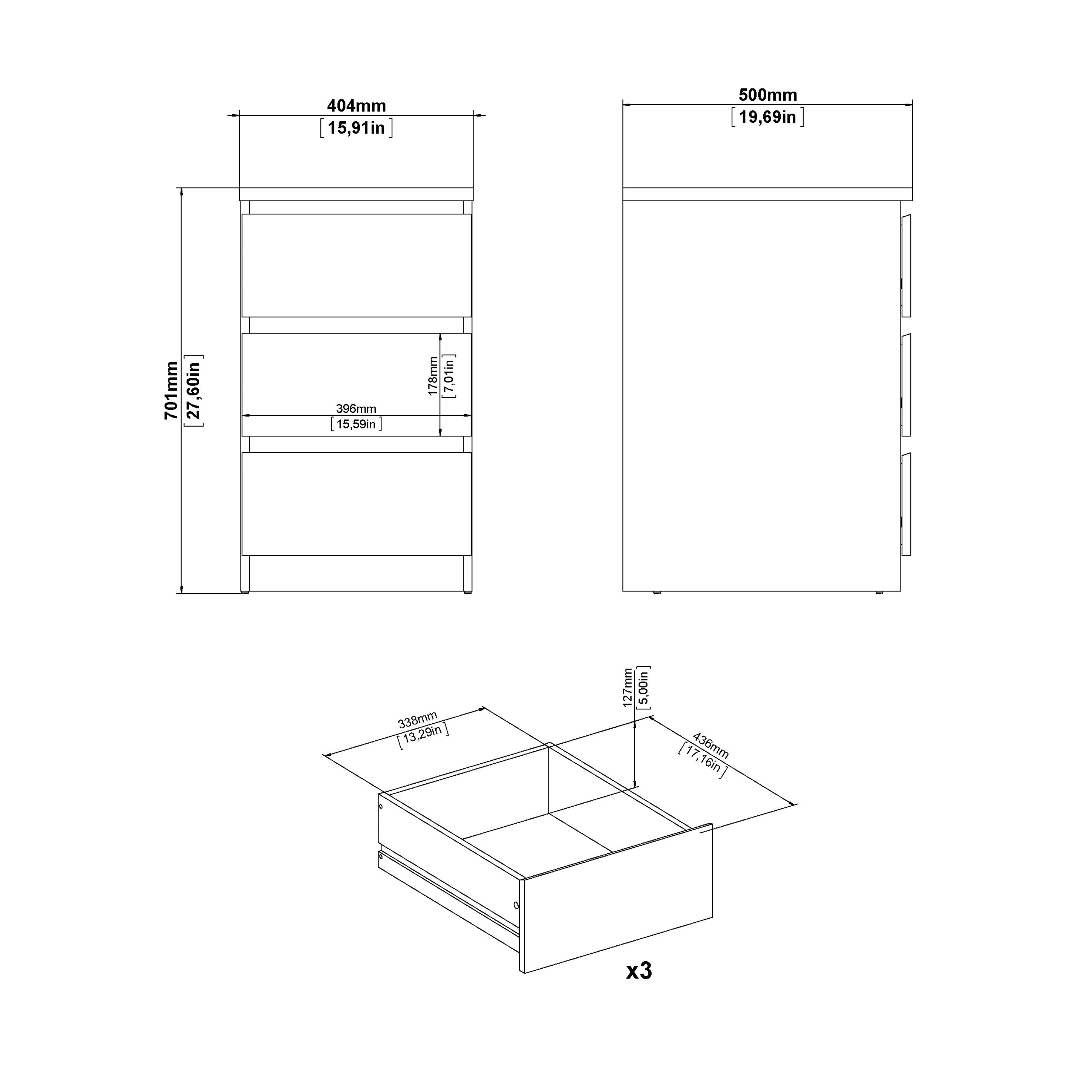 Naia Bedside 3 Drawers in Concrete and White High Gloss – FTG, view 8