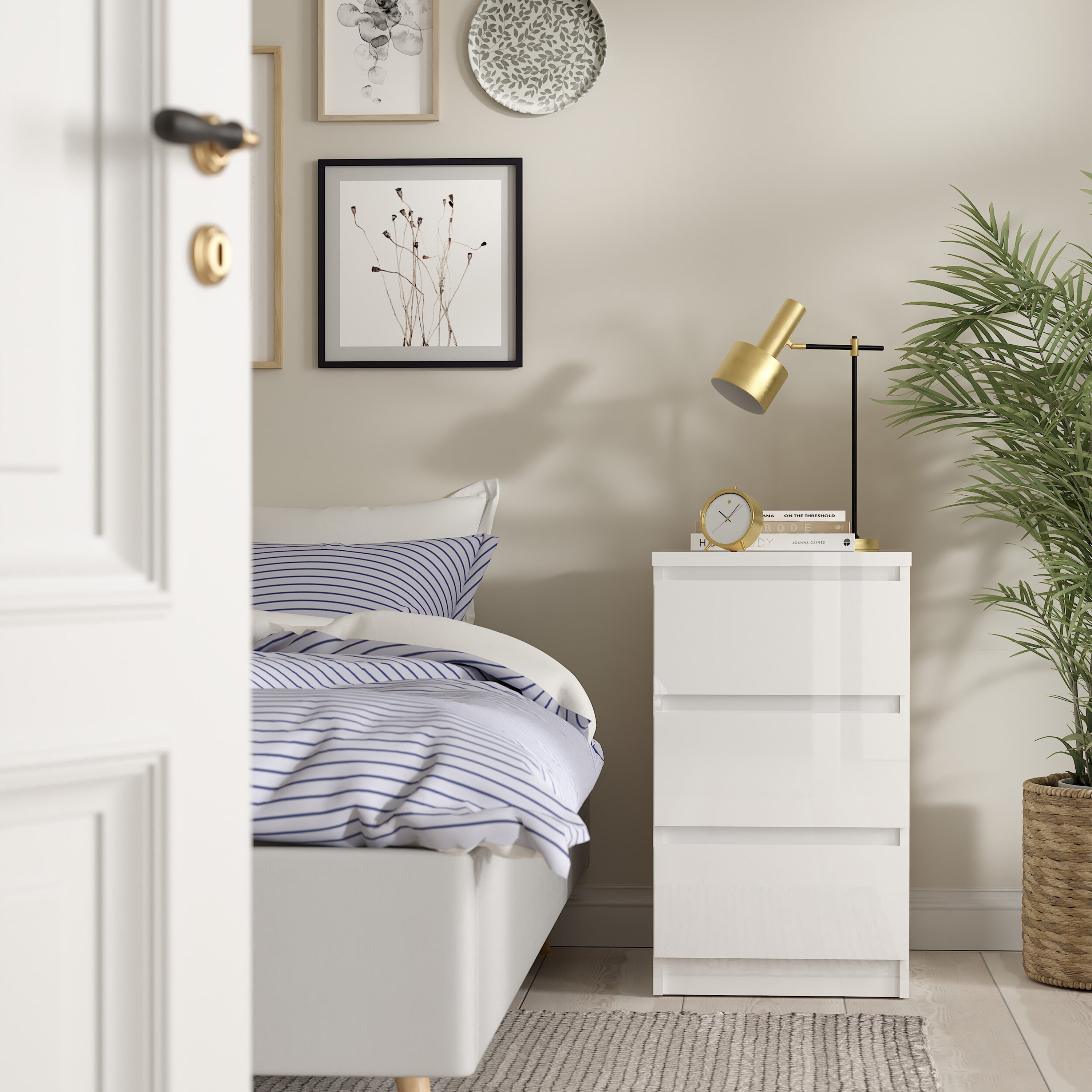 Naia Bedside 3 Drawers in White High Gloss – FTG, view 5