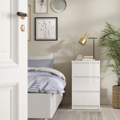 Naia Bedside 3 Drawers in White High Gloss – FTG, view 5