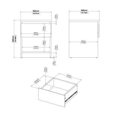 Naia Bedside 1 Drawer 1 Shelf in White – FTG, view 3