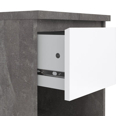 Naia Bedside 1 Drawer 1 Shelf in Concrete and White High Gloss – FTG, view 6