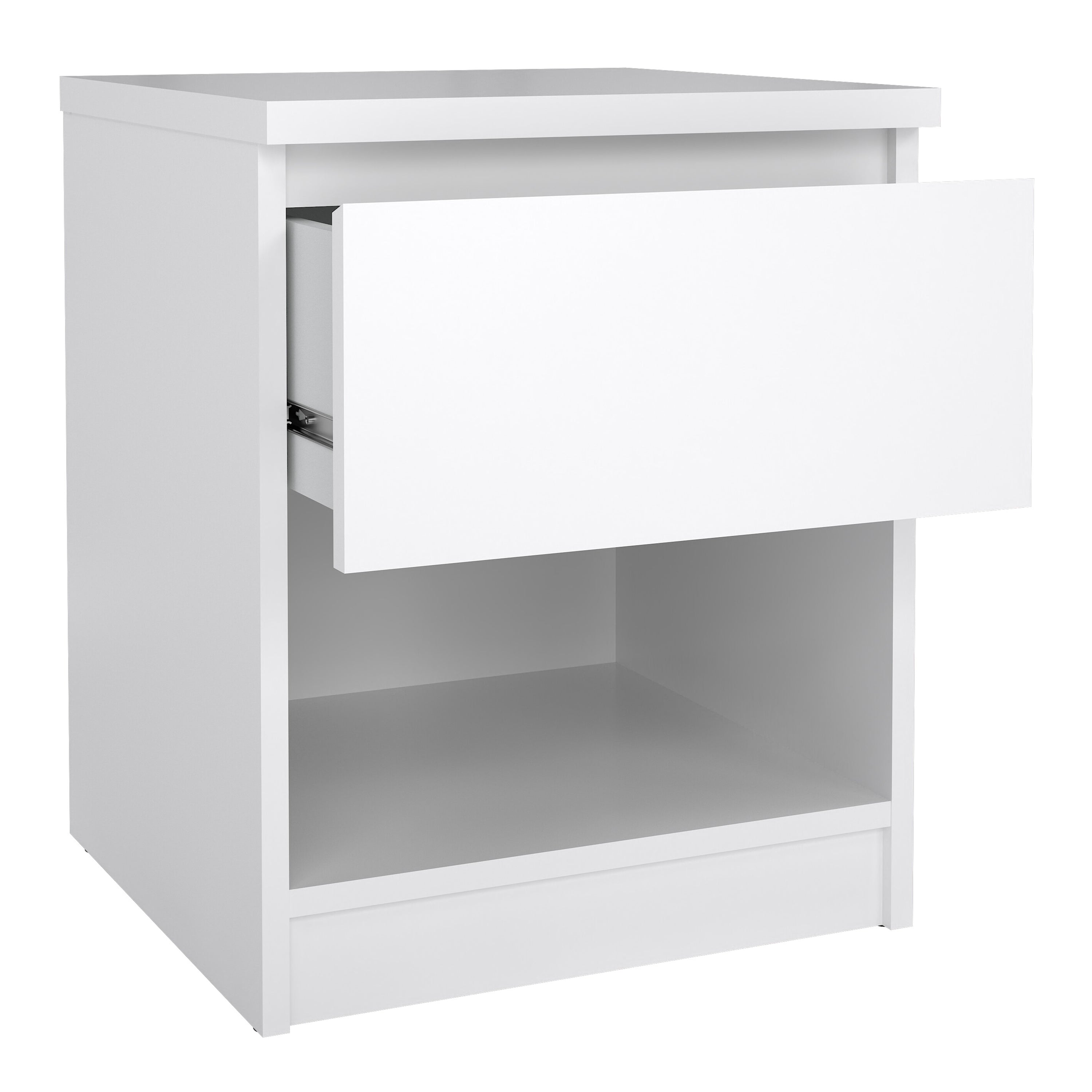 Naia Bedside 1 Drawer 1 Shelf in White High Gloss – FTG
