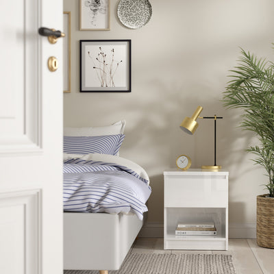 Naia Bedside 1 Drawer 1 Shelf in White High Gloss – FTG, view 2