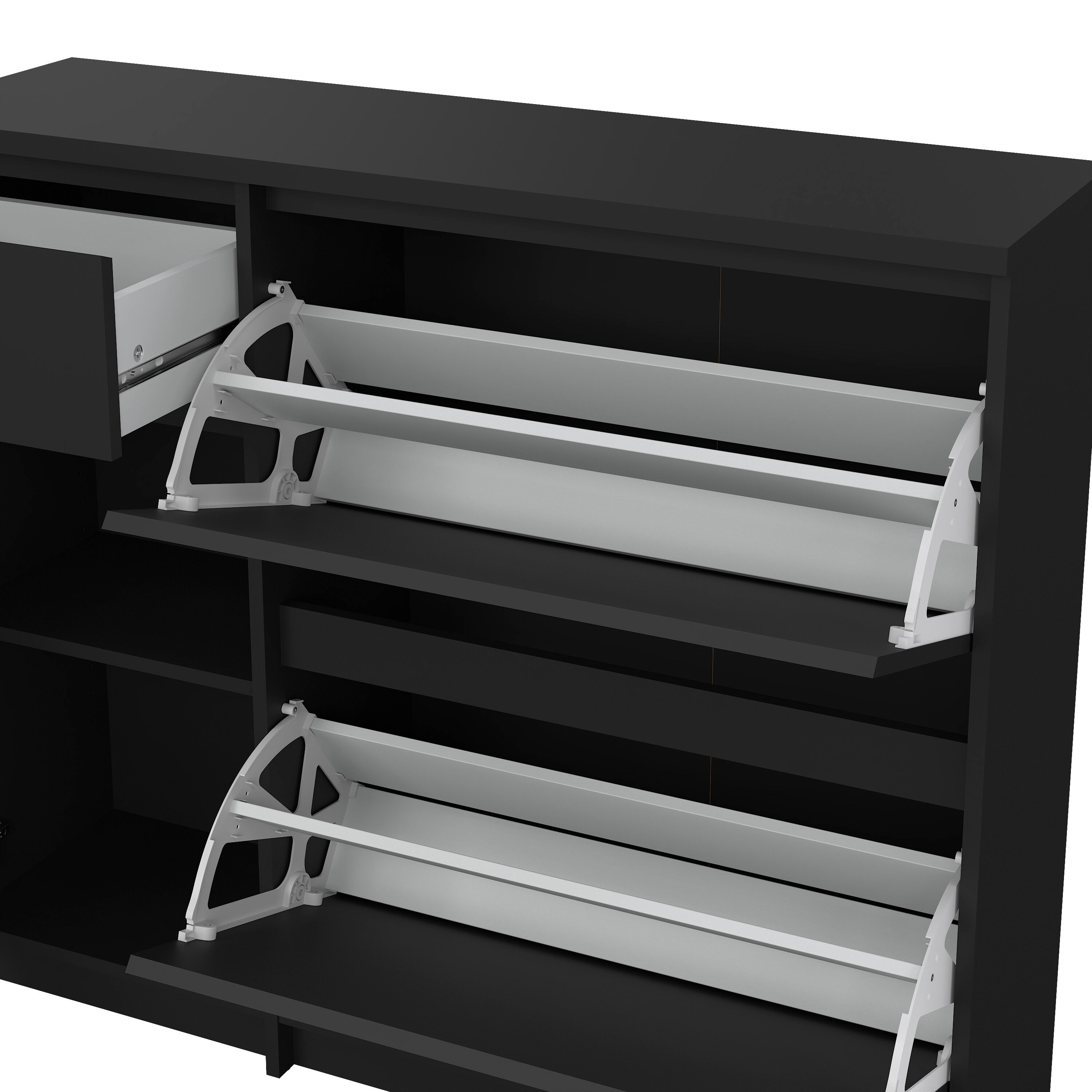 Naia Shoe Cabinet with 2 Flip Down Doors 1 Door and 1 Drawer in Black Matt – FTG, view 11