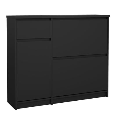 Naia Shoe Cabinet with 2 Flip Down Doors 1 Door and 1 Drawer in Black Matt – FTG